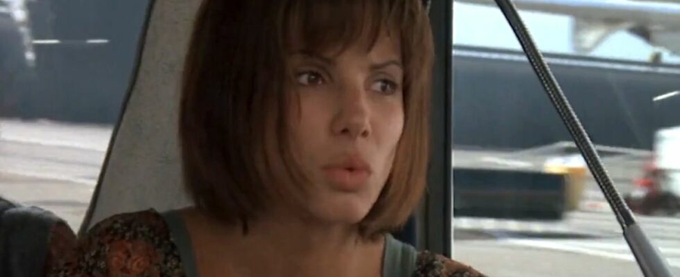 Screenshot of Annie worried while driving bus in Speed