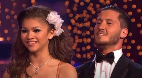 Zendaya and Val Chmerkovskiy getting feedback on Dancing With the Stars.