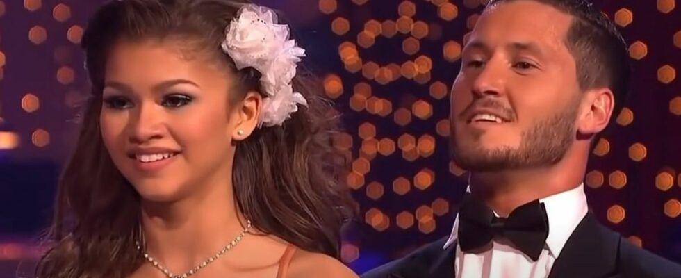 Zendaya and Val Chmerkovskiy getting feedback on Dancing With the Stars.