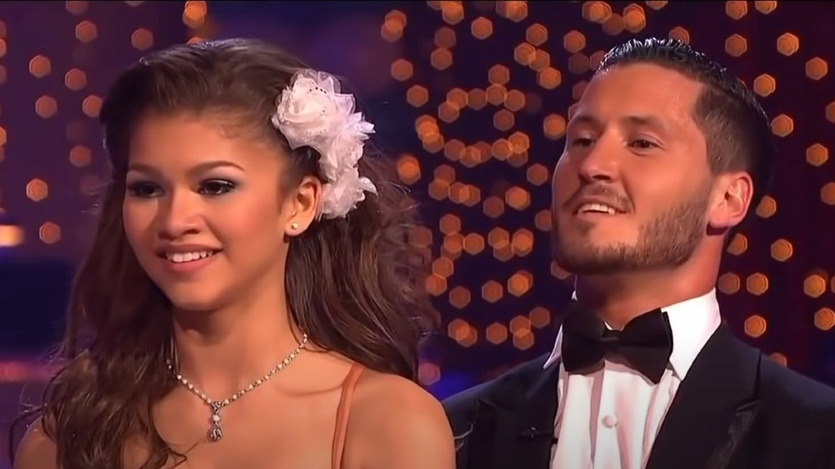 Zendaya and Val Chmerkovskiy getting feedback on Dancing With the Stars.